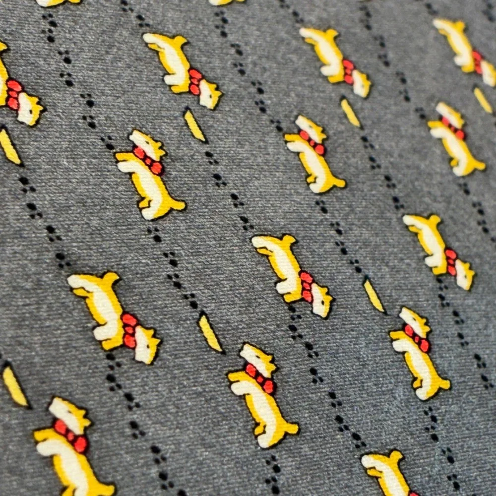 Tucci Firenze Italy Silk Tie Mens Grey Scottish Terrier Dog Print Animal Motif